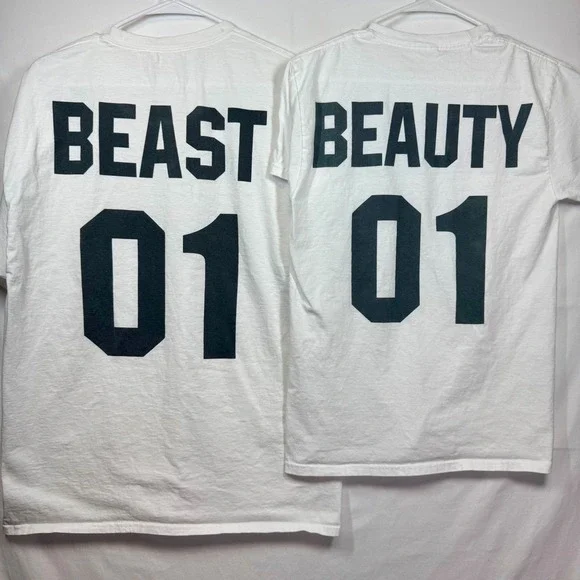 Beauty and the Beast Matching Couple T-Shirts White Graphic Hanes Men XL Wmn S - Picture 1 of 11